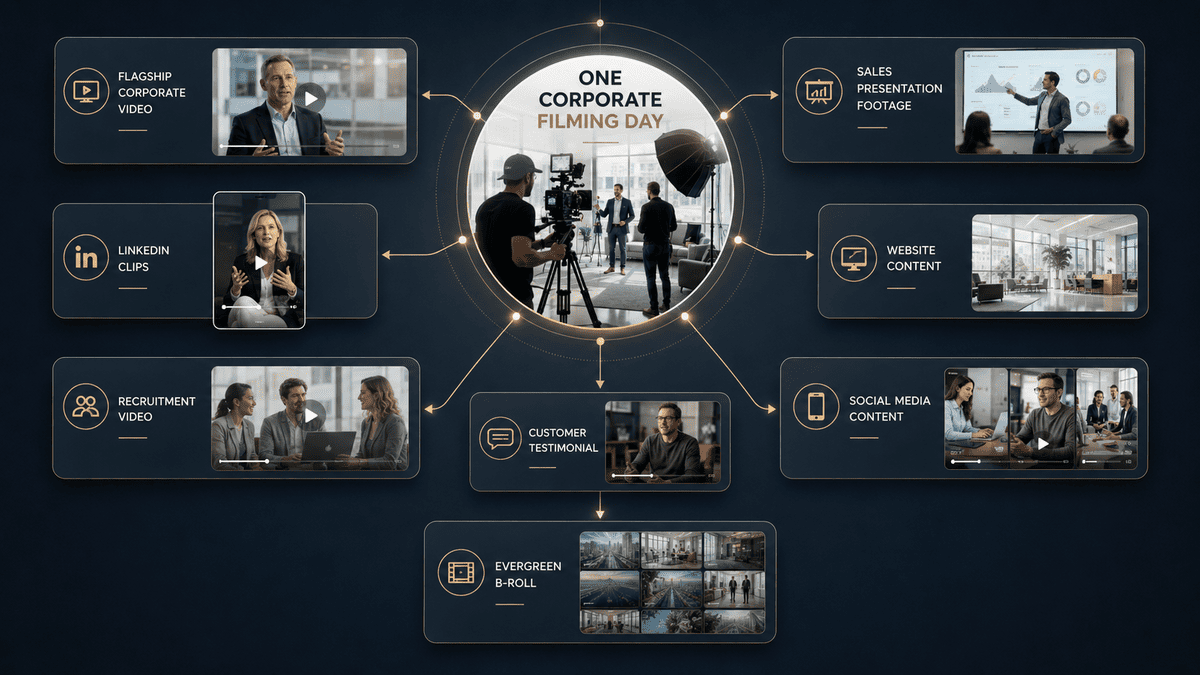 One corporate filming day creating multiple video content assets