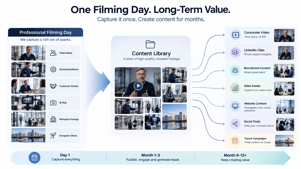 Corporate video footage repurposed into a long-term content library