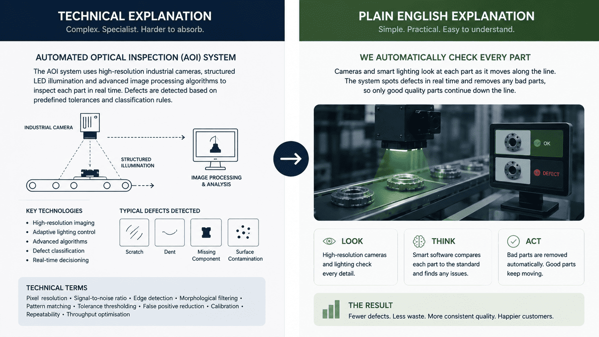 Translating technical language into plain English for video