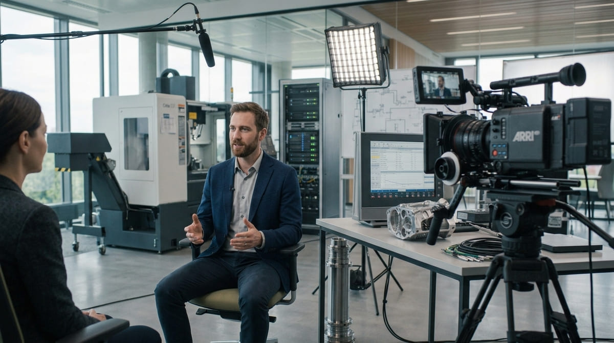 Engineer giving a natural expert interview for business video