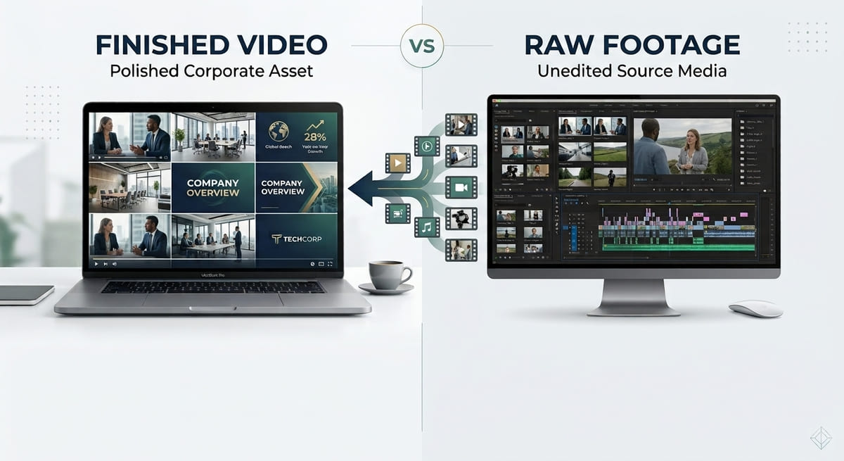 Comparison of finished video and raw footage from a video production