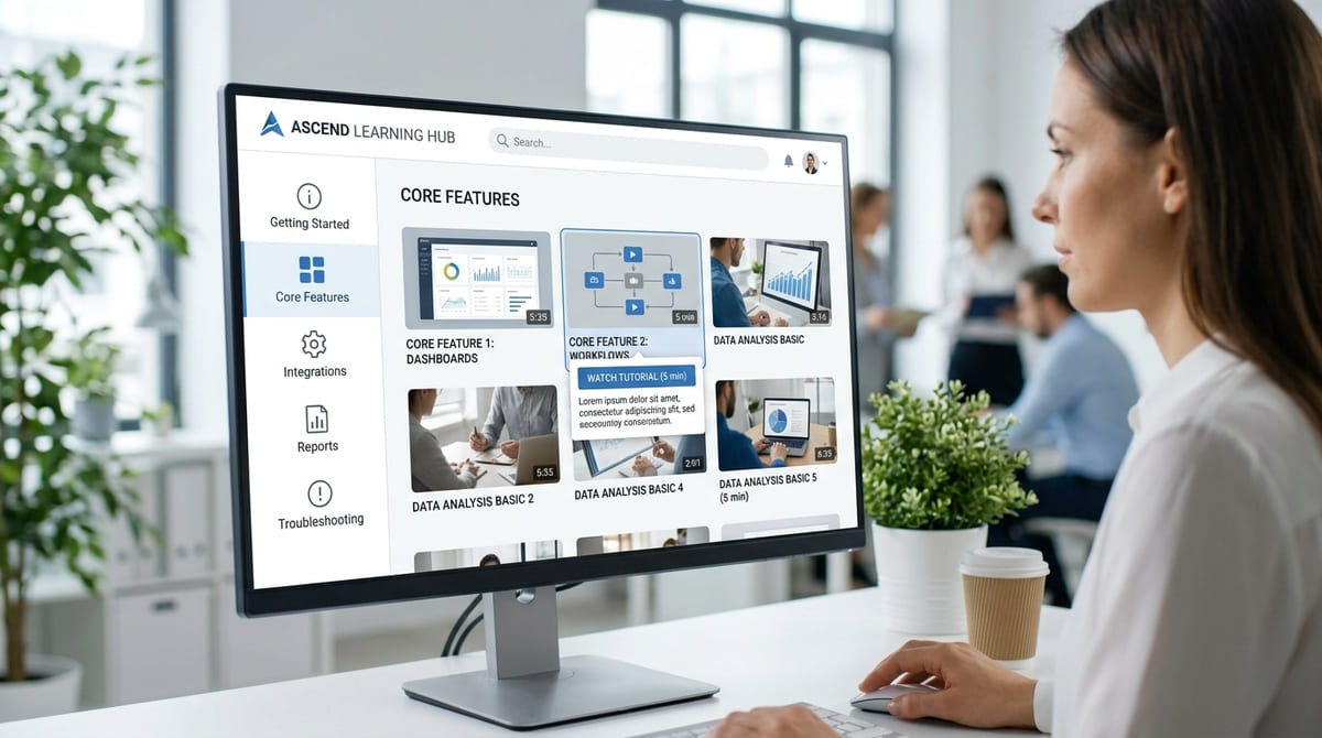 B2B customer training video library organised by product features and tutorials