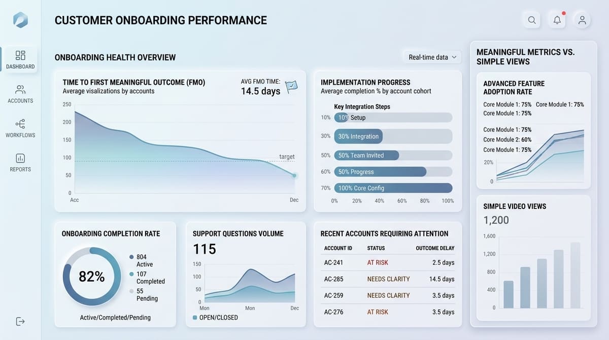 B2B customer onboarding video metrics including completion time and feature adoption