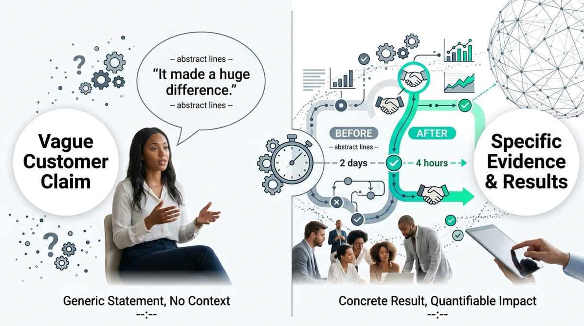 Specific customer results make B2B case study videos more credible