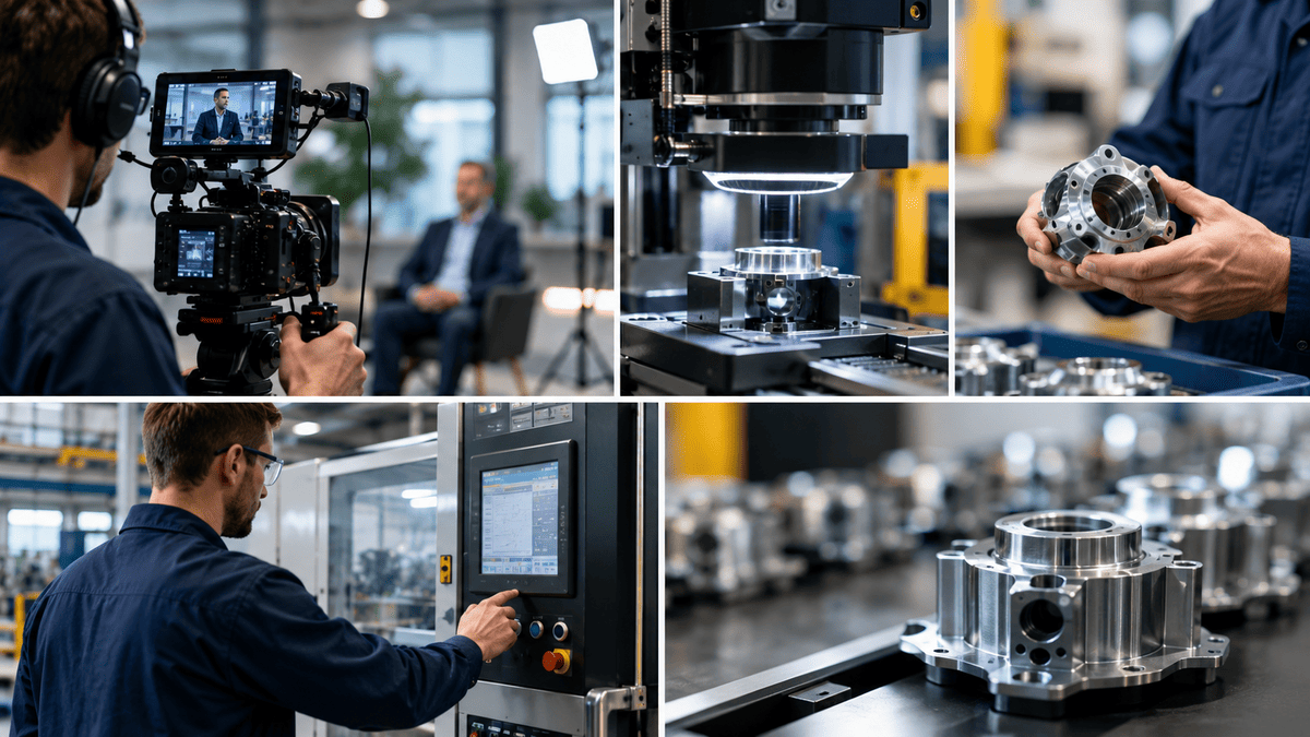 B-roll footage of machinery and engineers for a manufacturing video