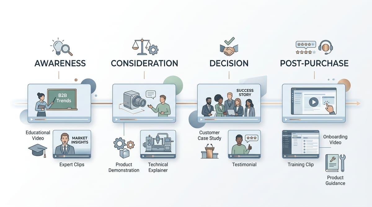Video content mapped to awareness, consideration, decision and post-purchase stages