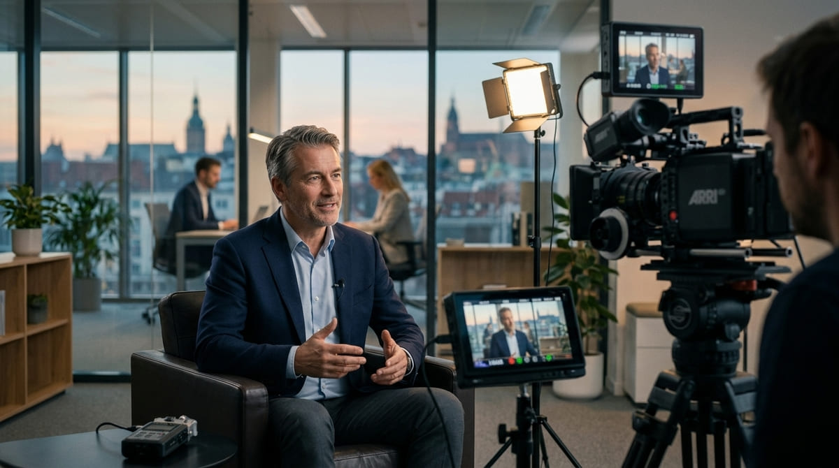 Business expert giving a natural interview for a thought leadership video
