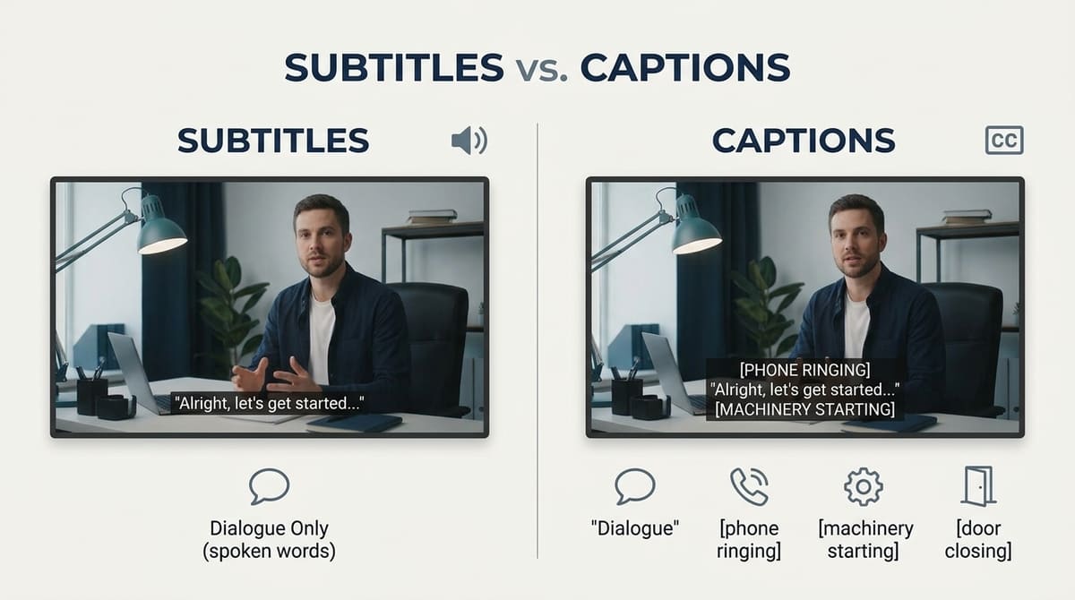 Difference between captions and subtitles in accessible video