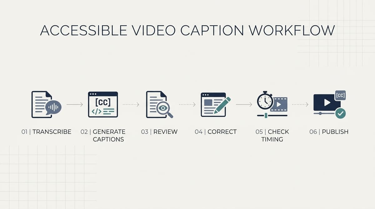 Video caption workflow from transcription and review to publication