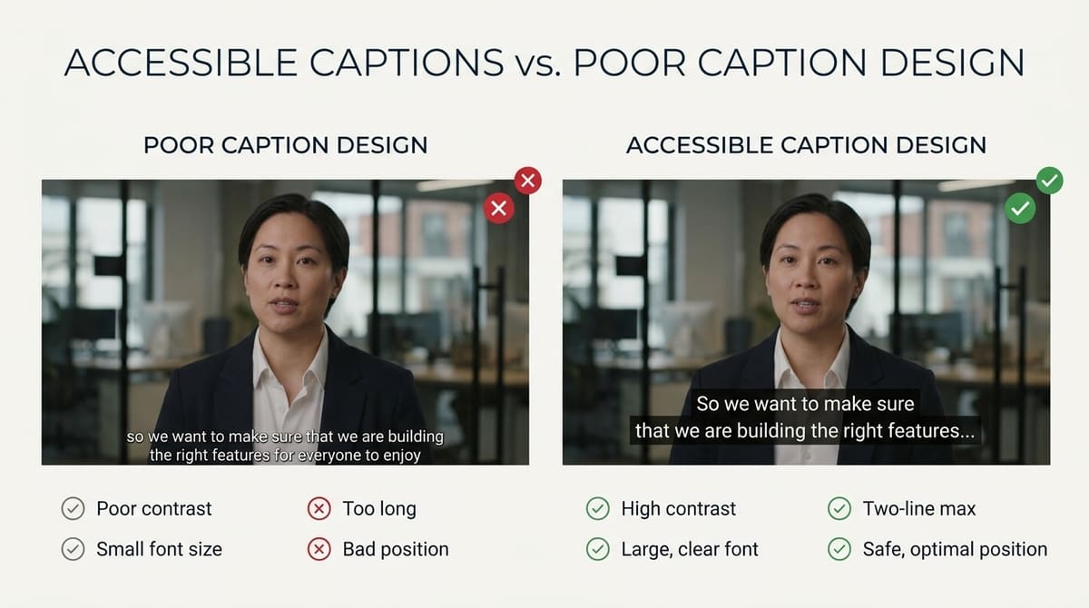 Accessible caption design with readable text and clear positioning
