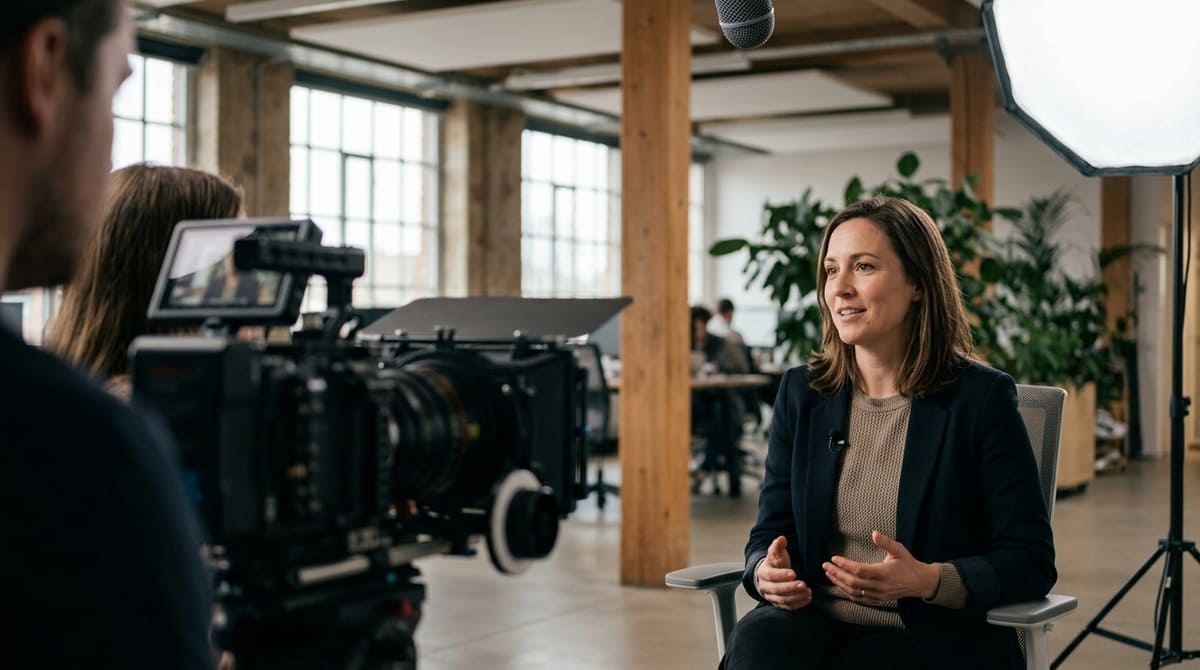 Employee sharing their experience in a recruitment video interview