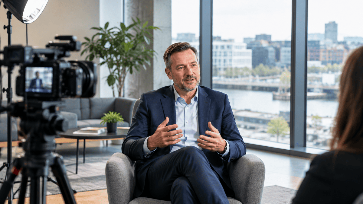 Professional services expert recording an interview video