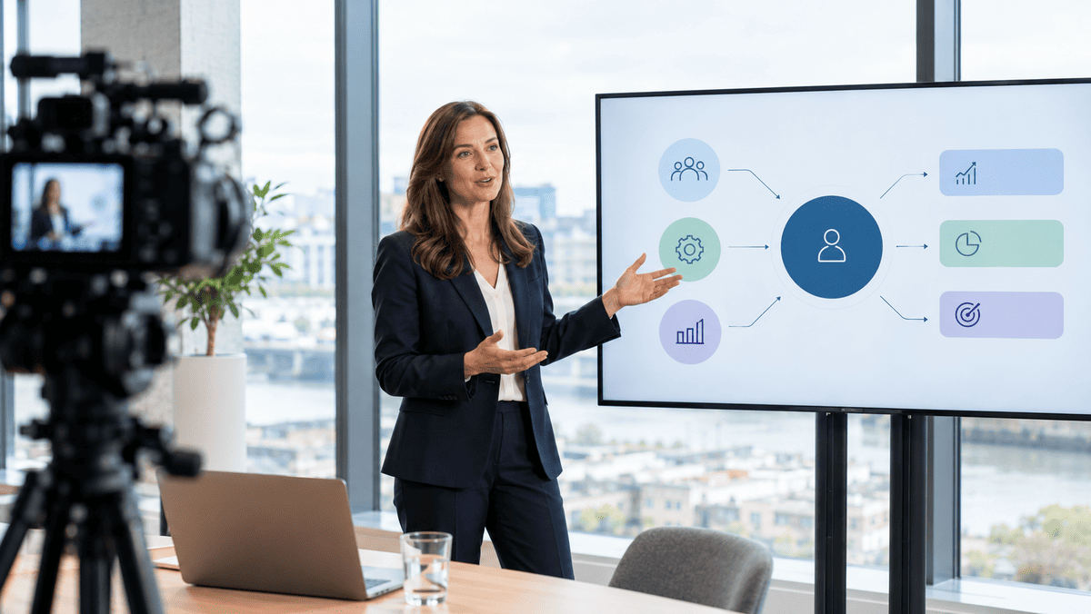 Professional services expert explaining a complex service on video