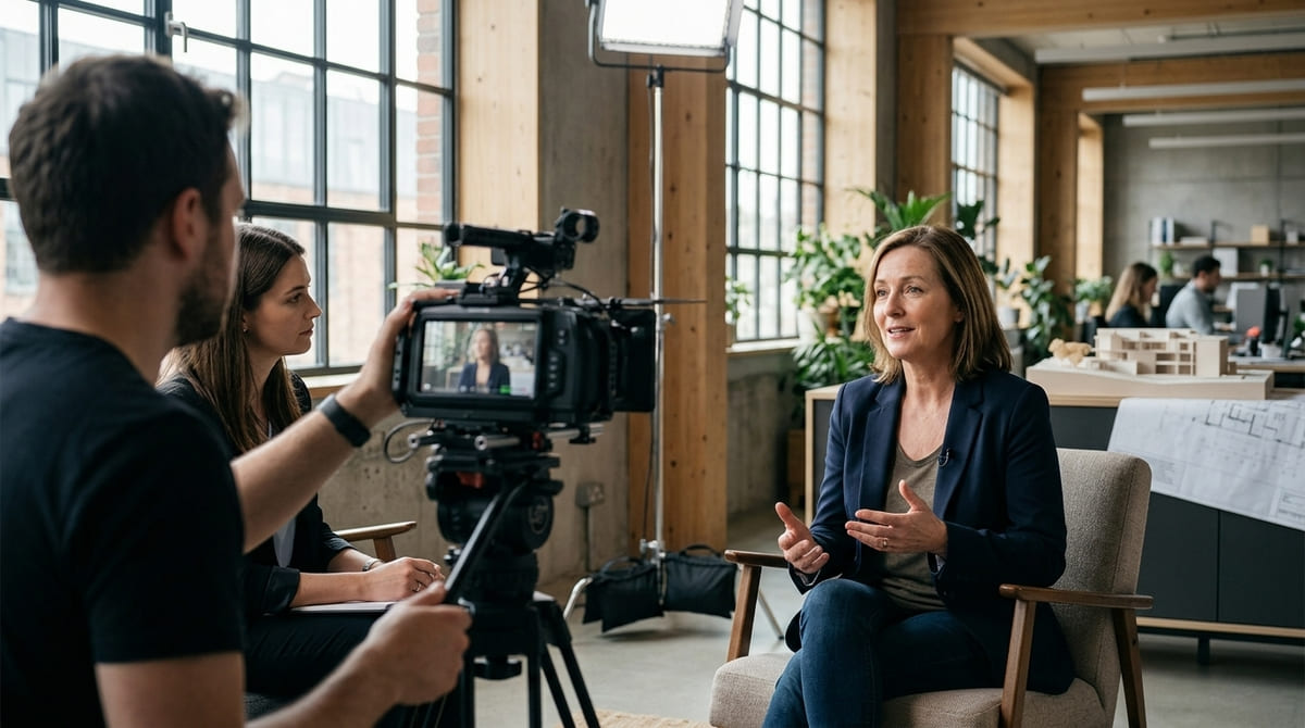 Client being interviewed for a professional services case study video