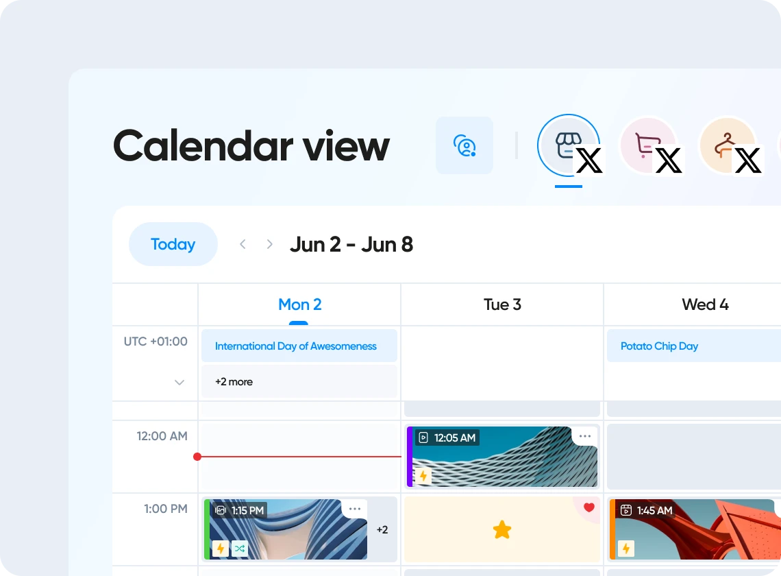 Vue d'ensemble du calendrier d'Iconosquare X (Twitter)