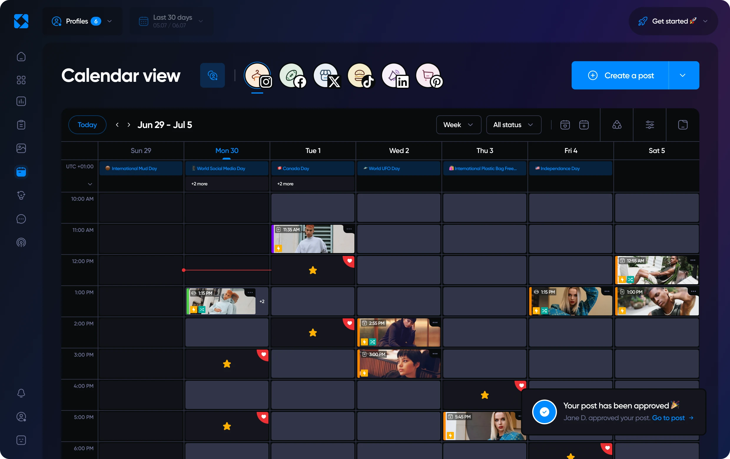 Overview of Iconosquare's collaboration features in dark mode