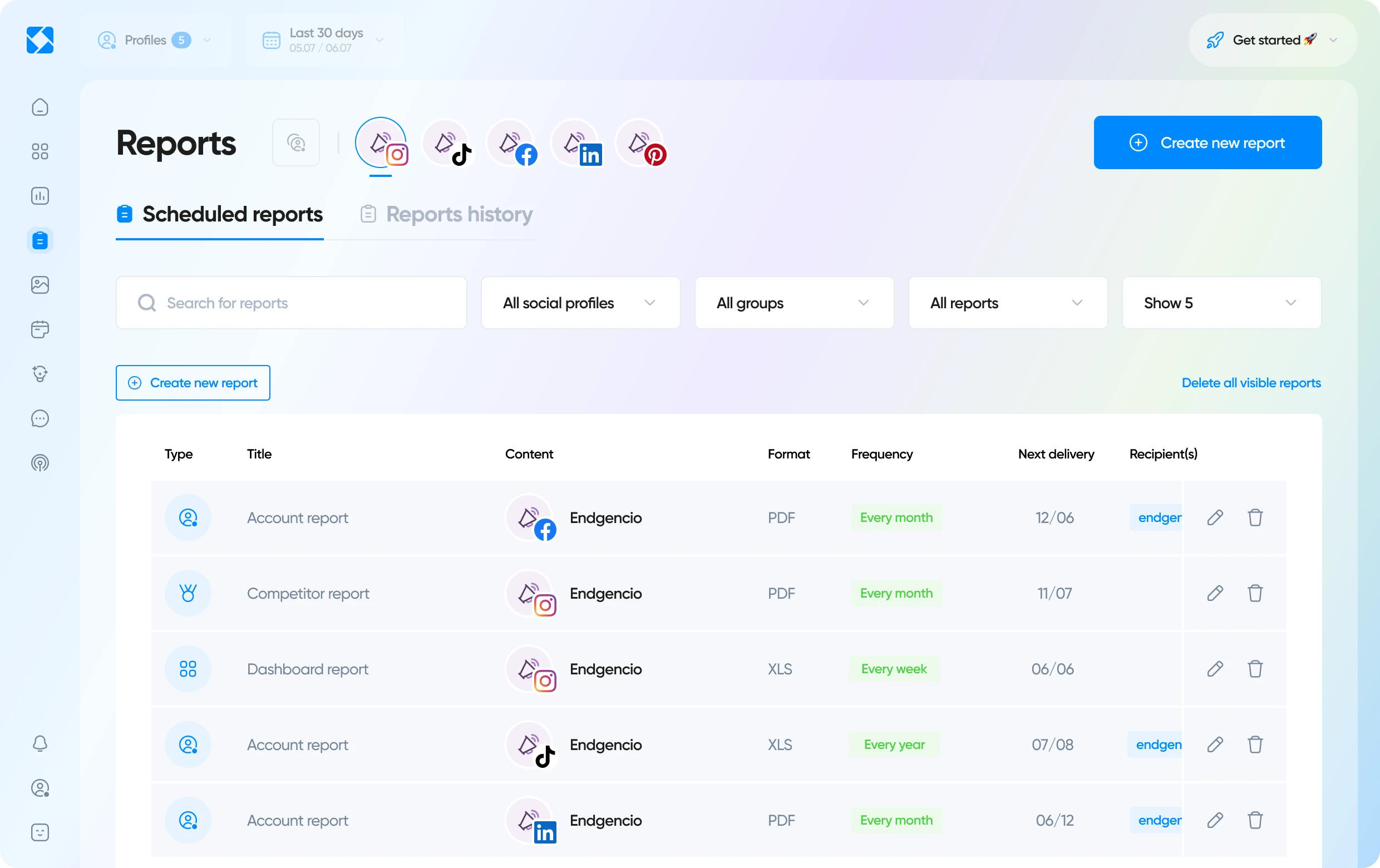 Overview of Iconosquare's reporting features in light mode