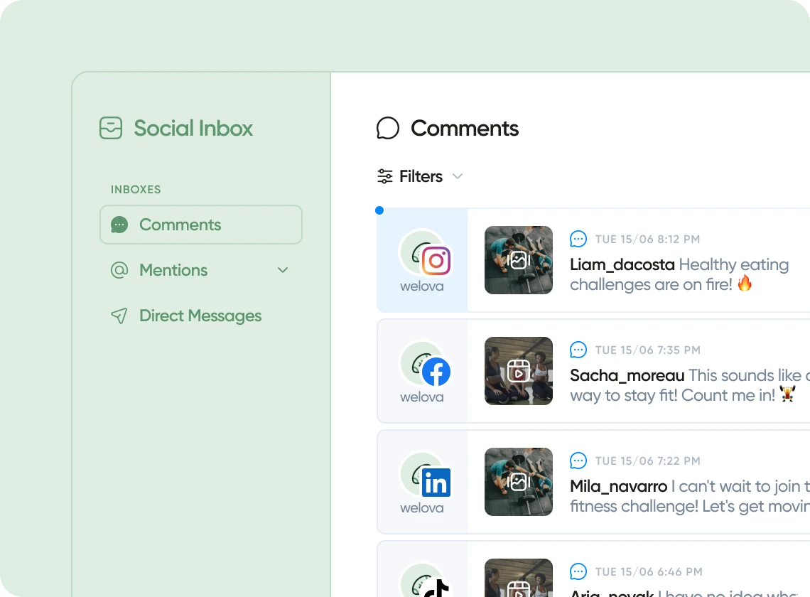 Aperçu de l'interface de la boîte de réception sociale d'Iconosquare pour les marques de bien-être