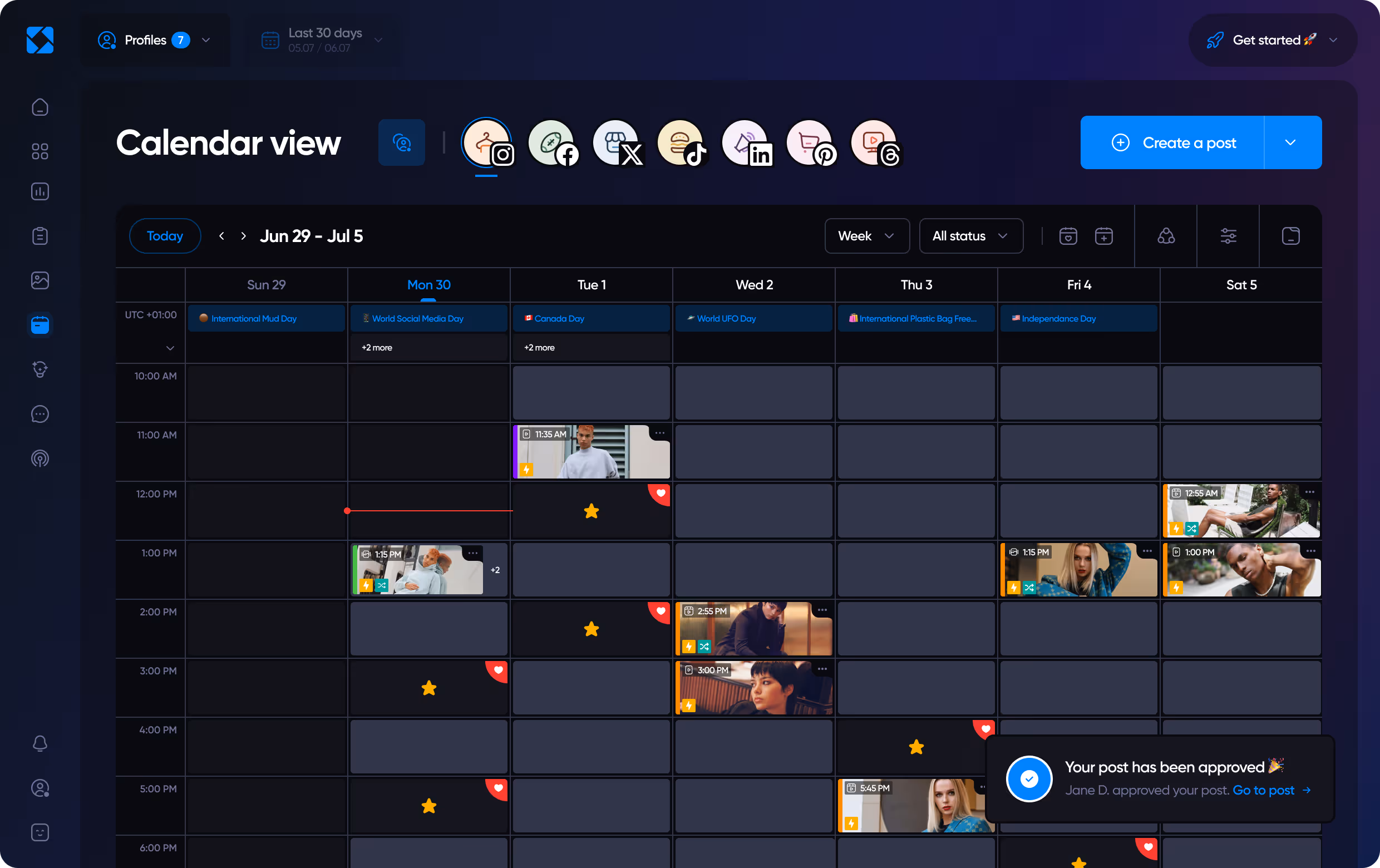 Overview of Iconosquare's collaboration features in dark mode