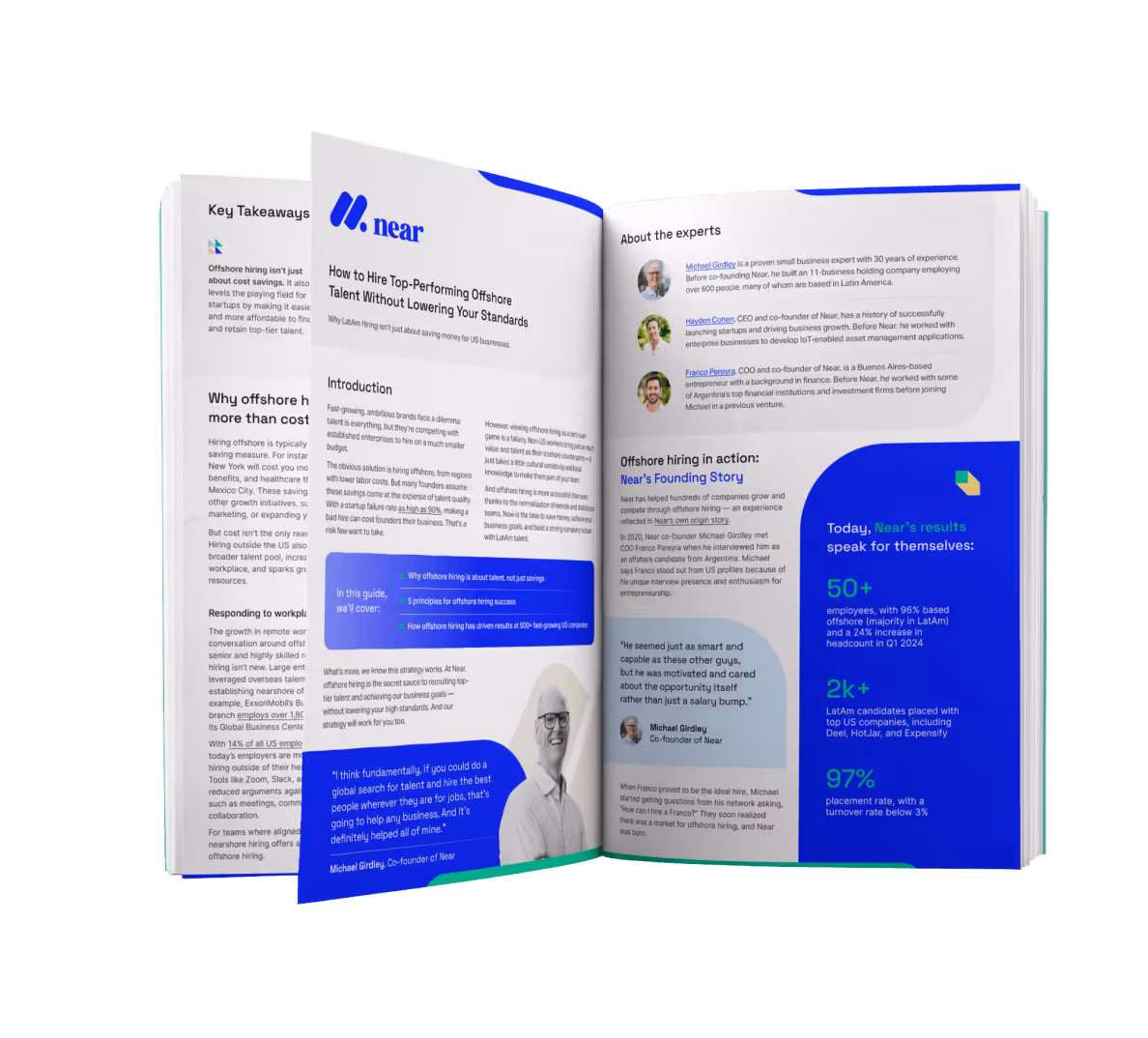 a close up of a brochure with a blue background