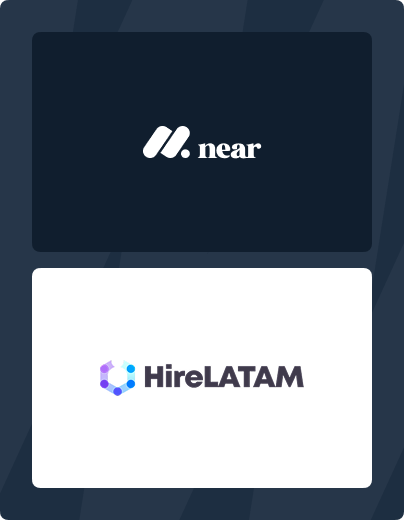Logos of Near and HireLATAM on dark and white backgrounds respectively.