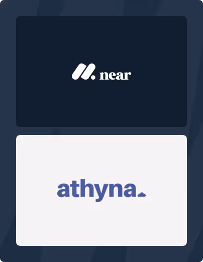 Logos of two companies: 'near' in white on a dark background and 'athyna.' in blue on a light background.