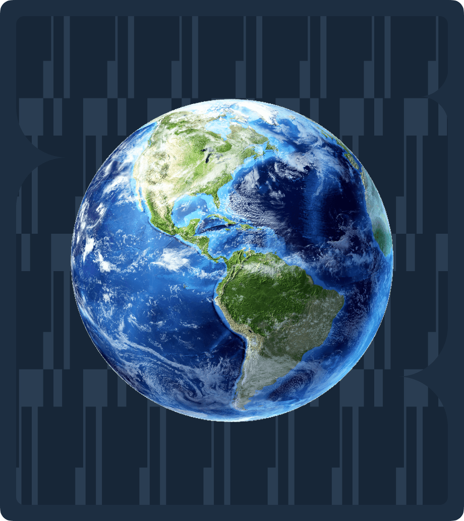 Globe showing North and South America against a dark patterned background.