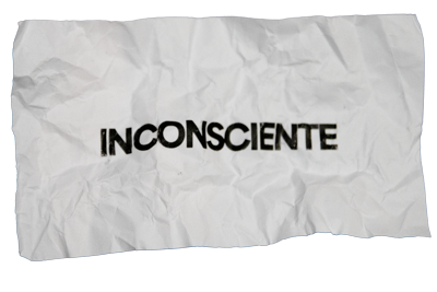 White crumpled paper with the word INCONSCIENTE printed in bold black letters.