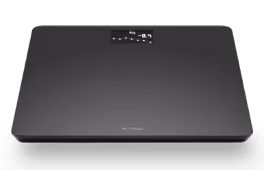 Black digital bathroom scale displaying a weight of 0.4 kg.