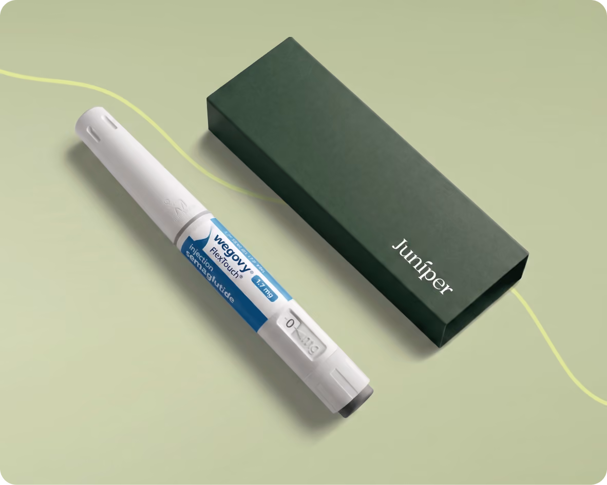 Wegovy FlexTouch injection pen with blue label indicating 1.7 mg dosage.