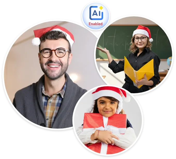 Collage showing three circular images connected under an 'AI Enabled' badge