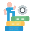Illustration of a person standing on colorful books with a large gear symbol, representing academic achievement or learning.