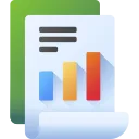 Icon of a spreadsheet app with colorful bar chart and text lines on a gradient green-blue background.