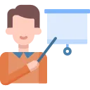 Illustration of a man holding a pointer stick beside a presentation board.