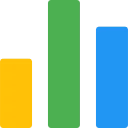Bar graph with five vertical bars in yellow, gray, green, blue, and light blue, showing varying heights.