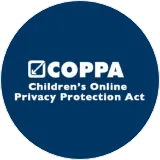 COPPA logo with text 'Children's Online Privacy Protection Act' on a blue circular background.