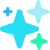 Three glowing, blue and green sparkles of varying sizes on a white background.