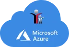Microsoft Azure logo inside a blue cloud shape with three colored figures above it.