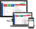 Desktop monitor, laptop, and smartphone displaying a calendar and to-do list application interface.