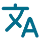 Icon of a stylized character and letter A symbolizing multilingual or translation.