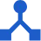 Blue network hub icon with three connected nodes and central circle.