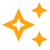 Three orange sparkling stars of different sizes on a white background.