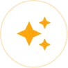 Three orange sparkle stars of different sizes inside a white circular outline.