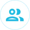 Blue icon of two human figures representing staff or users inside a circle.