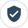 Blue shield icon with a checkmark inside on a white circular background.