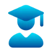 Blue icon of a person wearing a graduation cap representing a student.