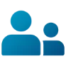 Two blue human user icons representing a parent and child or adult and child.