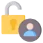 Yellow padlock with an open shackle and a user profile icon.