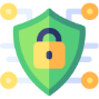 Green shield with a yellow padlock symbol, representing cybersecurity protection.