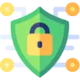 Green shield with a yellow padlock symbol, representing cybersecurity protection.